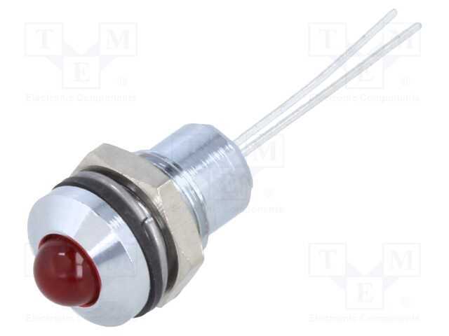 Luz indicadora: LED, convexa, vermelho, 2VDC, 8mm.