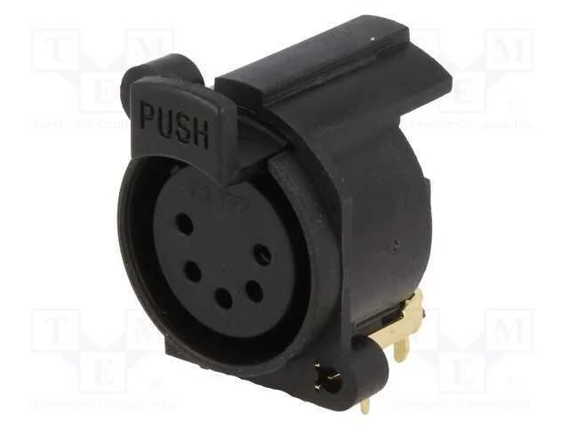 Tomada, Xlr, Fêmea, Pin: 5, Angulares 90, com o Botão, Tht, Preta