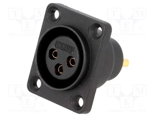 Tomada, Xlr, Fêmea, Pin: 3, Calafetadas, Solda, Dourado, 5a, 19x24mm