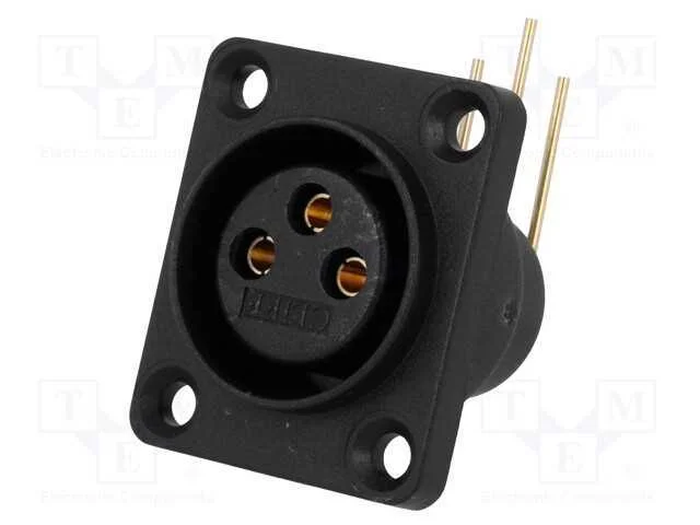 Tomada, Xlr, Fêmea, Pin: 3, Angulares 90, Calafetadas, Tht, Dourado