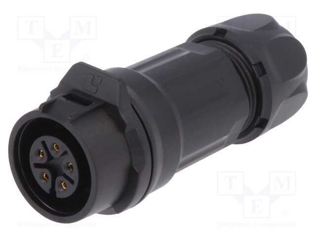 Conector: Redondos, Ficha, Tamanho 16, 02, Fêmea, Pin: 5, Ao Trinco