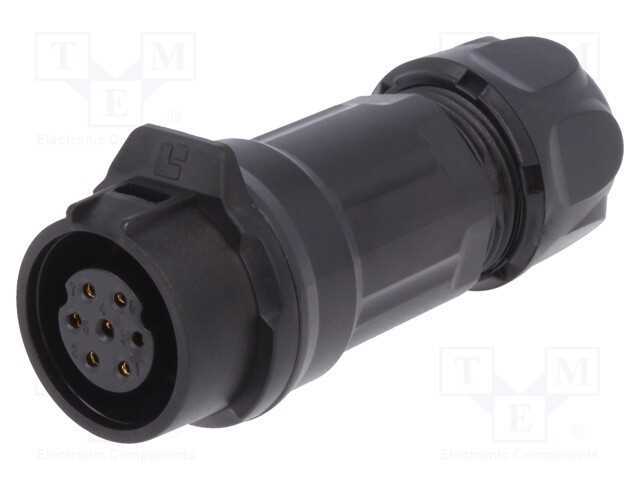 Conector: Redondos, Ficha, Tamanho 16, 02, Fêmea, Pin: 7, Ao Trinco
