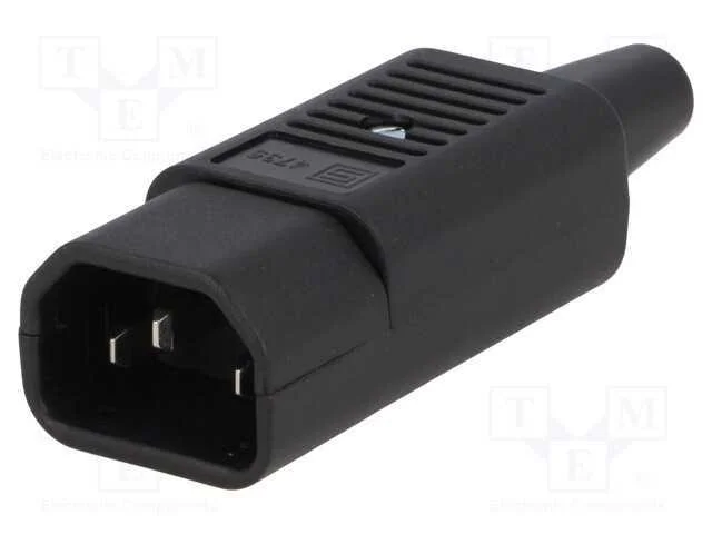 Conector: de alimentação, ficha, macho, 10A, 250V.