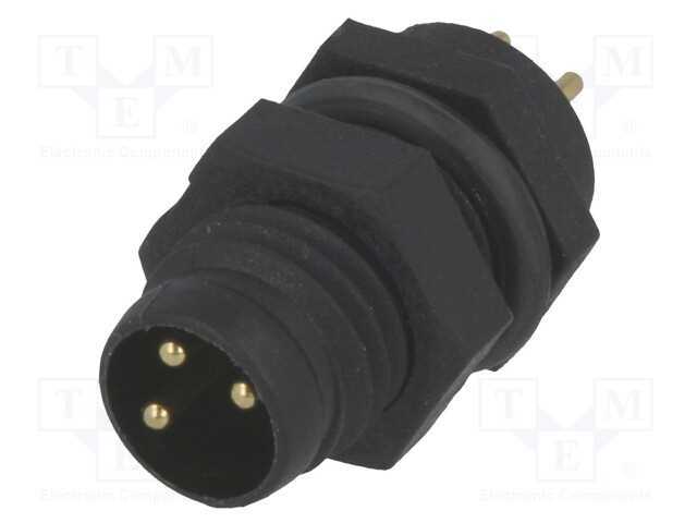 Conector: M8, macho, PIN: 3, para painel, tomada,.