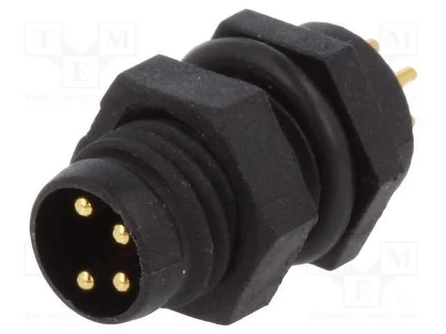 Conector: M8, Macho, Pin: 4, para Painel, Tomada, 3a, Ip67, 30v