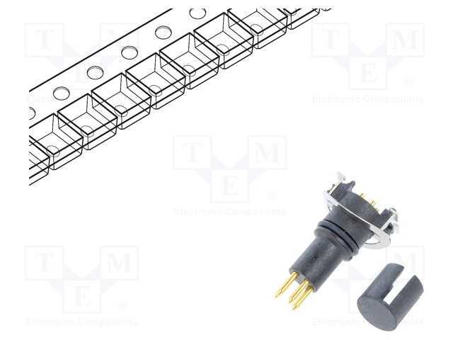 Conector: M8, macho, PIN: 4, verticais, para PCB,.