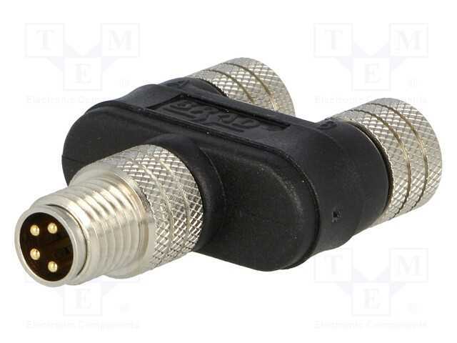 T- conector, M8 macho,M8 fêmea x2, PIN: 4, Y, 3A,.