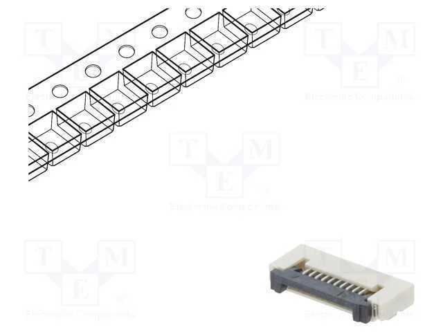 Conector: FFC/FPC, horizontais, PIN: 10, ZIF, SMT.