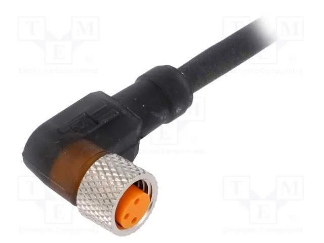 Conector: M8, 5m, Fêmea, Pin: 3, Angulares 90, Ficha, Pur