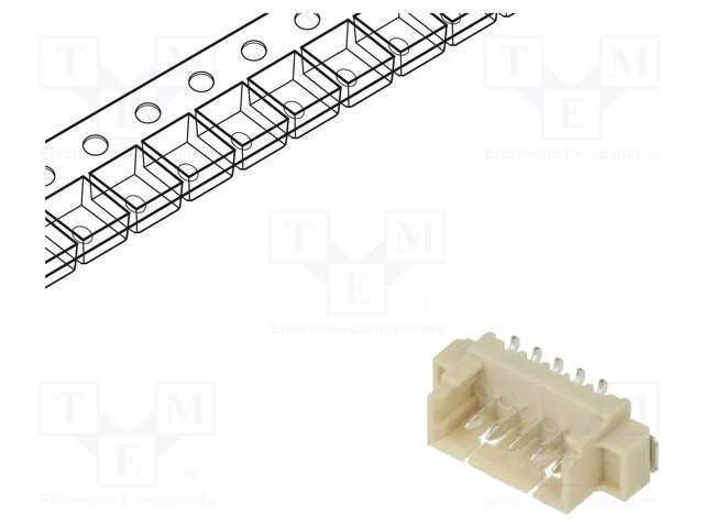 Tomada, Fio-Placa, Macho, 1,25mm, Pin: 5, Smt, 250v, 1a, Estanhado