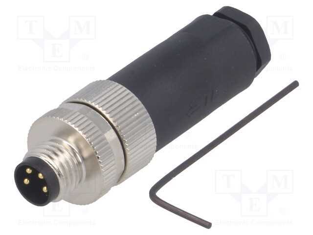 Conector: M8, macho, PIN: 4, simples, não blindad.