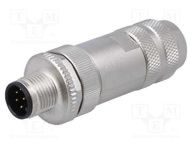 Conector: M12, Ficha, Macho, Pin: 8, Blindadas, Dourado, 1,5a, Ip67