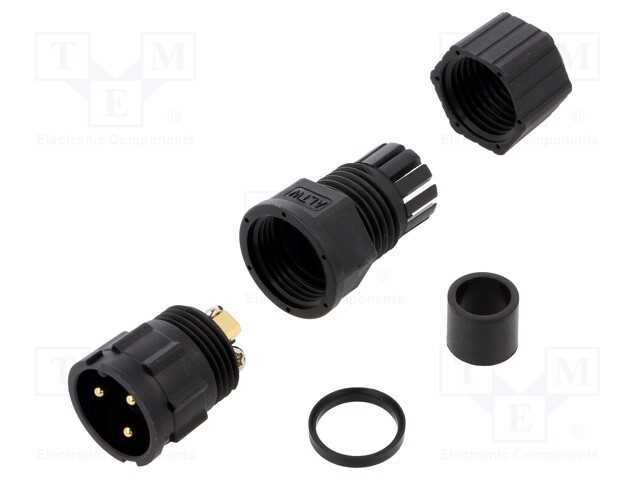 Conector: Redondos, Ficha, Tamanho D, Macho, Pin: 3, Dourado, 20a
