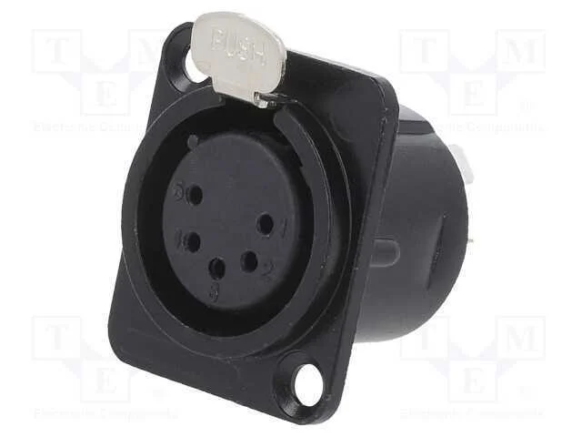 Tomada, Xlr, Fêmea, Pin: 5, com o Botão, Solda, Preta, Metal, 19x24mm