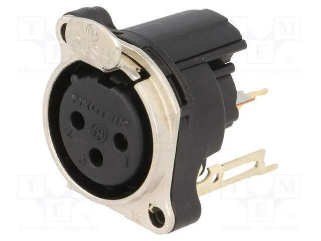 Tomada, Xlr, Fêmea, Pin: 3, Simples, com o Botão, Tht, Prateado, 6a