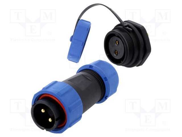 Conector: Redondos, Macho + Fêmea, Pin: 2, 3a, Ip67, 500v, Solda