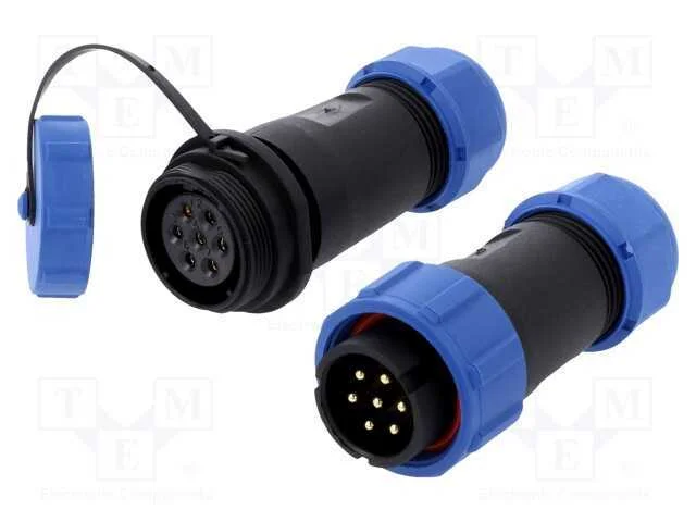 Conector: redondos, macho + f&ecirc;mea, PIN: 7, 3A, IP.