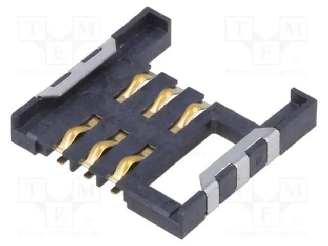 Conector: para Cartões, Sim, Sem Ejetor, Smt, Gold Flash, Pin: 6, 1a
