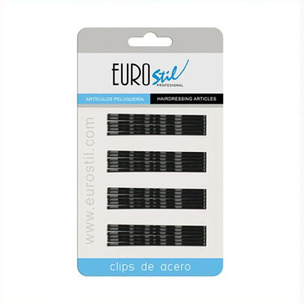 Clipes Eurostil 01609/50 5 Cm Preto Ondulador (24 Pcs) 