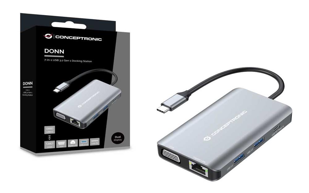 Hub Usb-C "7-Em-1"Hdmi / Vga /Usb-C / Usb 3.0 / Rj45 - Conceptronic