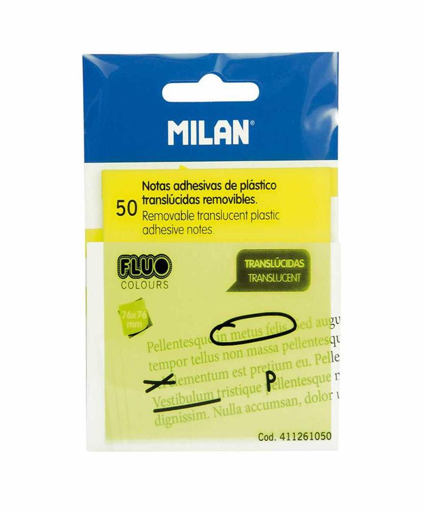 Bloco de 50 Notas Adesivas Translúcidas Amarelo Fluo 76x76mm Milan