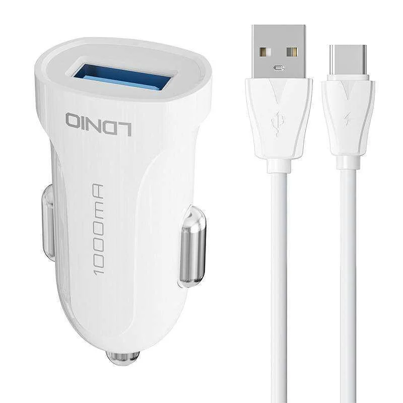 Nabíjecka do Auta Ldnio Dl-C17, 1x Usb, 12w + Kabel Usb-C (Bílá)