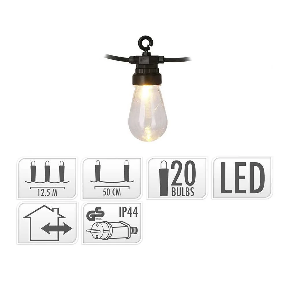 Grinalda 20 Leds para Uso Interior/Exterior Ip44 Branco Quente Tipo Vintage 12,5m