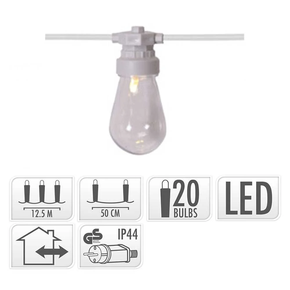 Grinalda 20 Leds para Uso Interior/Exterior Ip44 Branco Quente Tipo Vintage 12,5m