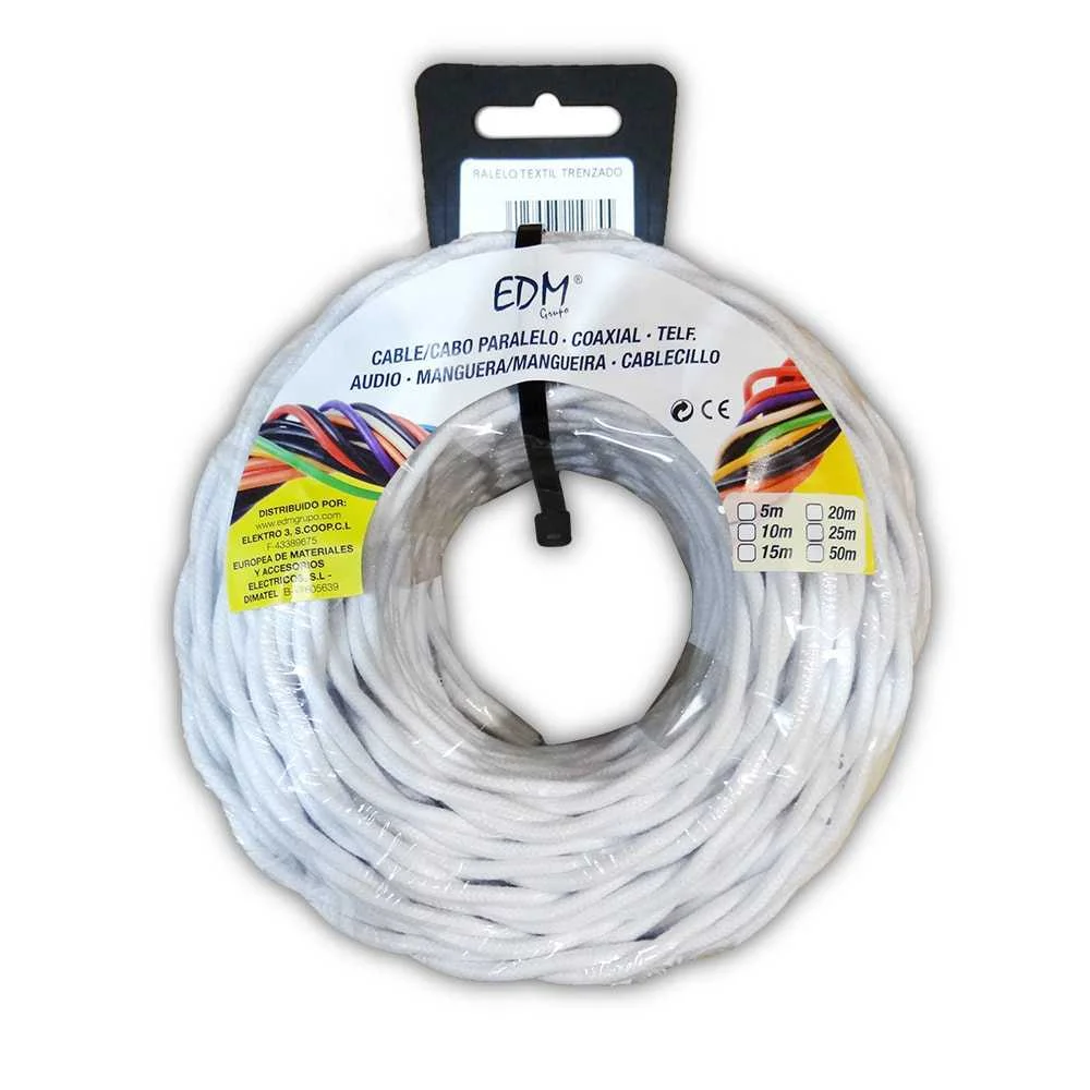Cabo Paralelo Têxtil Trenzado 3x1,5mm Branco 5mts