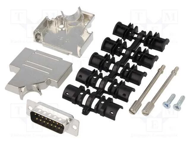 D-Sub, Pin: 15, Ficha, Macho, Solda, com Cabo, Preta