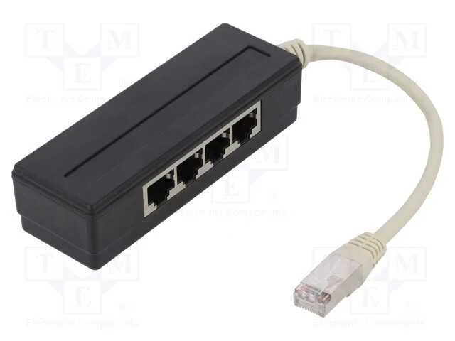 Divisor, RJ45 tomada x4,RJ45 ficha, preta