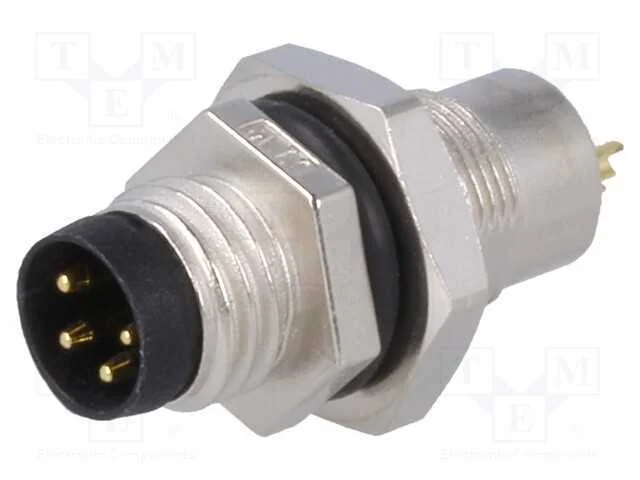 Conector: M8, Macho, Pin: 4, para Painel,Porca de Trás, Tomada