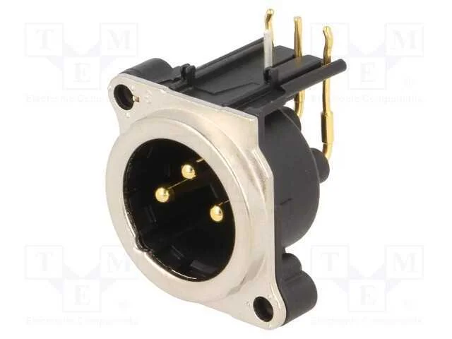 Tomada, XLR, macho, PIN: 3, angulares 90, THT, pr.