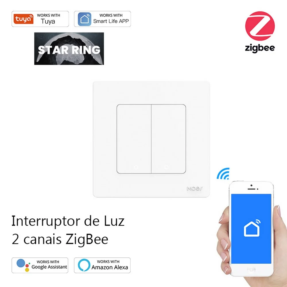 Interruptor de Luz 2 Canais Zigbee Série Star Ring