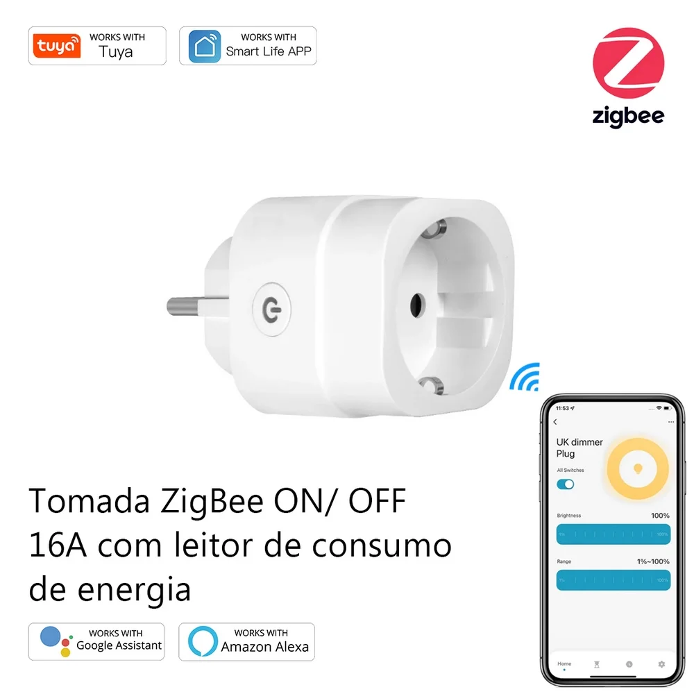 Tomada On/Off ZigBee 16A com leitor de consumo
