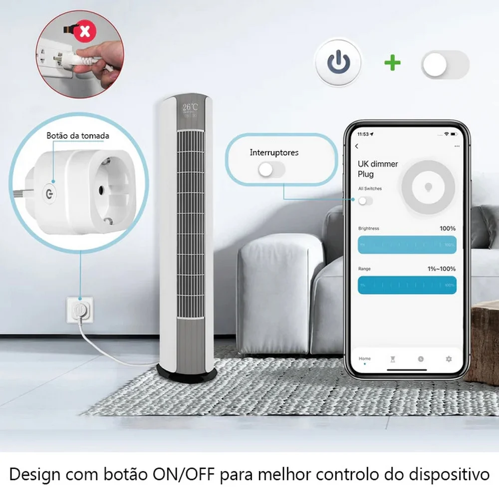 Tomada On/Off ZigBee 16A com leitor de consumo