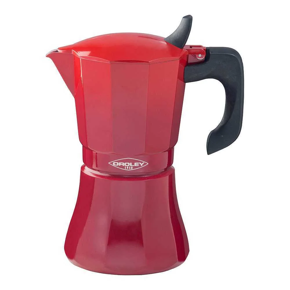 Cafeteira de Alumínio de 6 Chávenas Mod: "Petra" Cor Vermelho Oroley