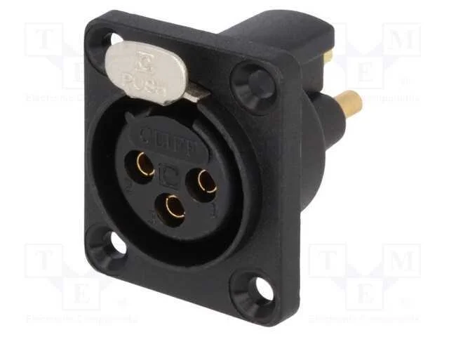 Tomada, Xlr, Fêmea, Pin: 3, Calafetadas,Com o Botão, Solda, Dourado