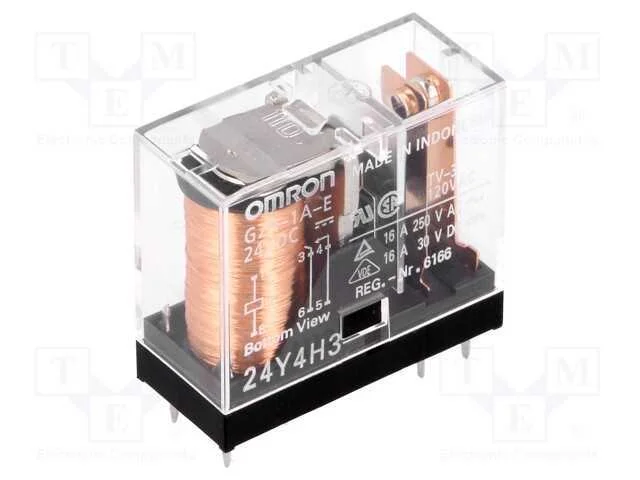 Relé: Eletromagnético, Spst-No, Ubobina : 24vdc, 16a/250vac, Pcb