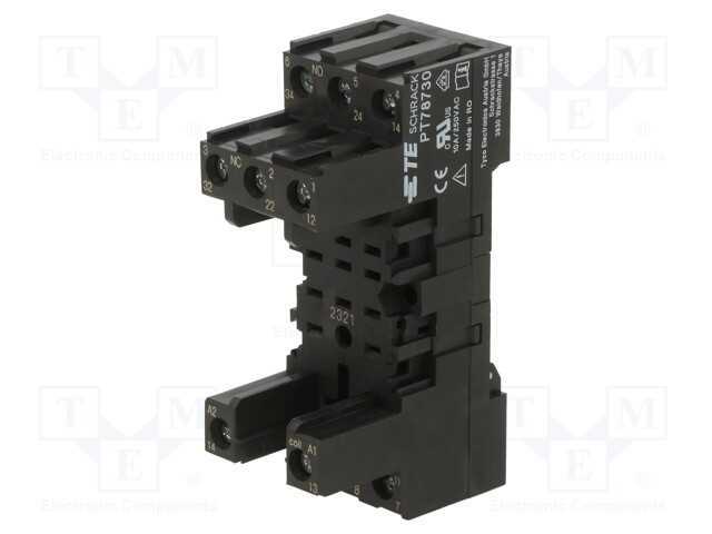 Base, PIN: 11, 12A, 250VAC, para trilho DIN, term.