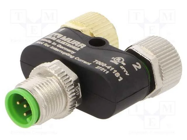 T- Conector, Macho M12,Fêmea M12 X2, Ip67, 4a, 60vdc, 60vac