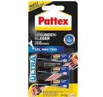 Pattex Sekundenkleber Mini-Trio Gel, 3 Tuben Mit Je 1g