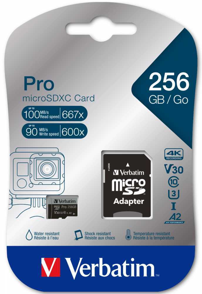 Cartão Sd Microsd 256gb Verbatim Sdhc Pro Classe 10 + Adaptador