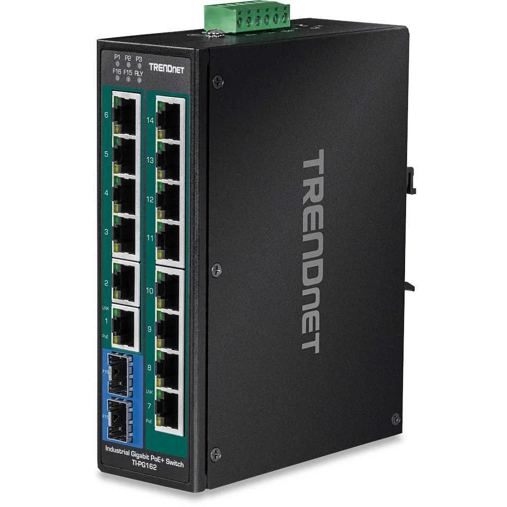 Trendnet Industrie Switch 16port Gbit Poe+ Metall Din-Rail