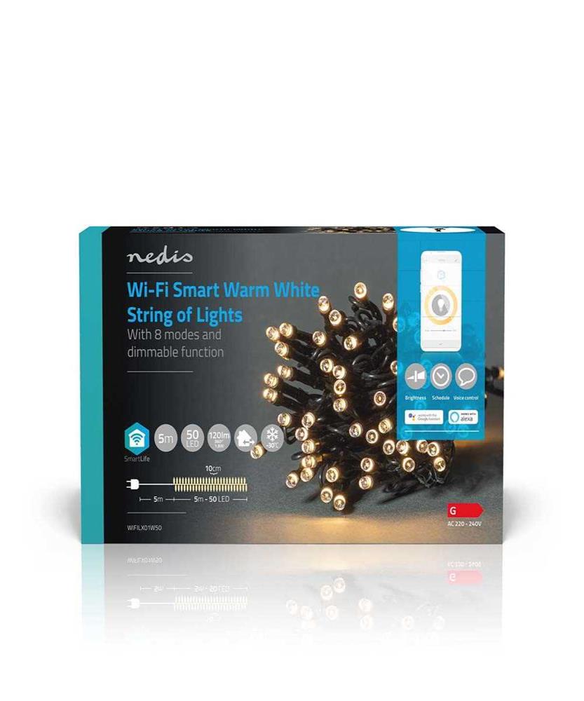 Iluminación Navideña Inteligente | Cuerda | Wi-Fi | Blanco Cálido | 50 Led's | 5.00 M | Android / I