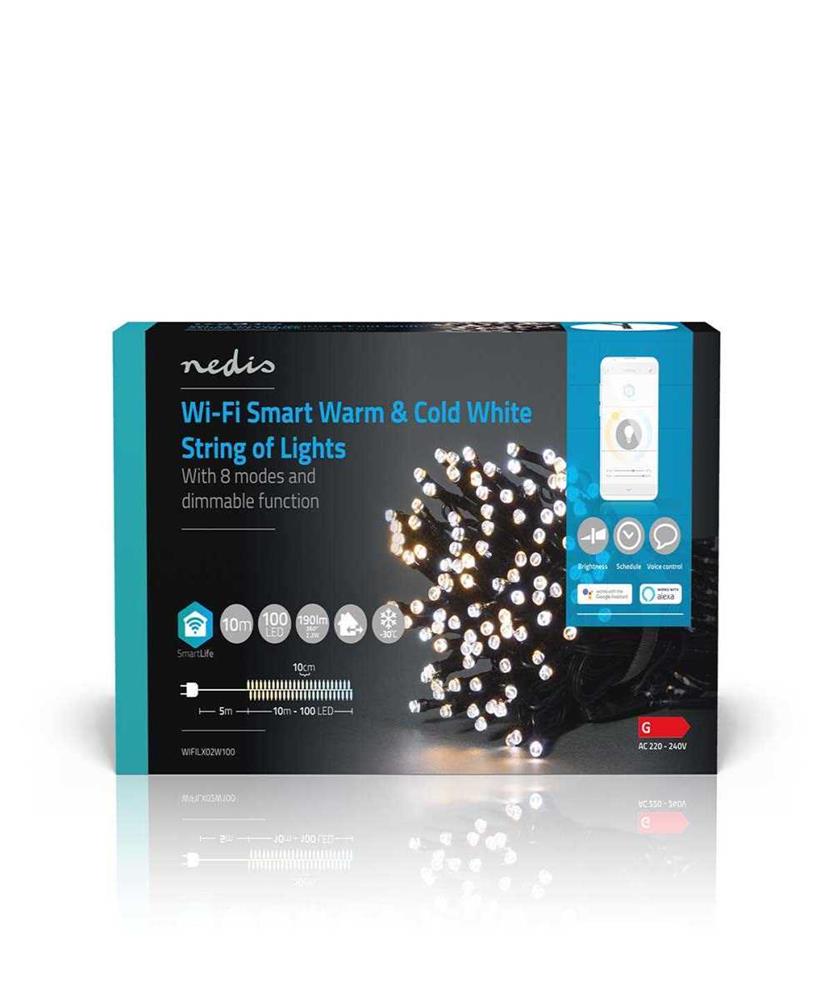 Iluminación Navideña Inteligente | Cuerda | Wi-Fi | Cálido a Frío Blanco | 100 Led's | 10.0 M | Andr