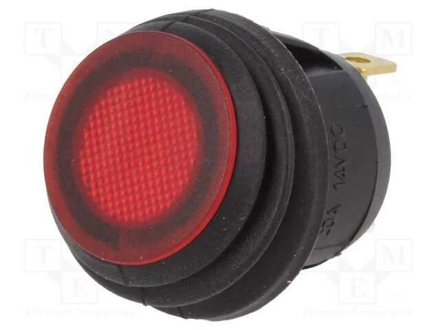 ROCKER, SPST, Pos: 2, ON-OFF, 20A/14VDC, vermelho.