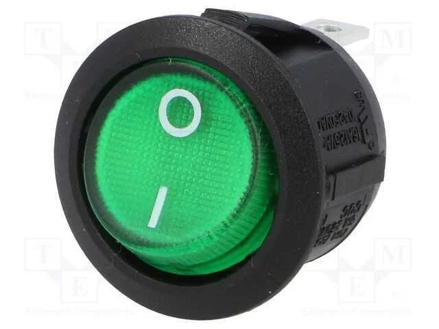 Rocker, Spst, Pos: 2, On-Off, 10a/250vac, Verde, L&acirc;mpada de N&eacute;on