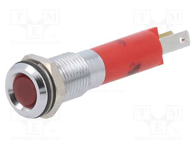 Luz indicadora: LED, plana, vermelho, 12VDC, 8mm,.