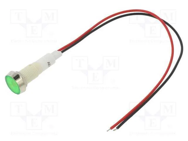 Luz Indicadora: Led, Plana, Verde, 12vdc, 12vac, 10mm, Fios 200mm